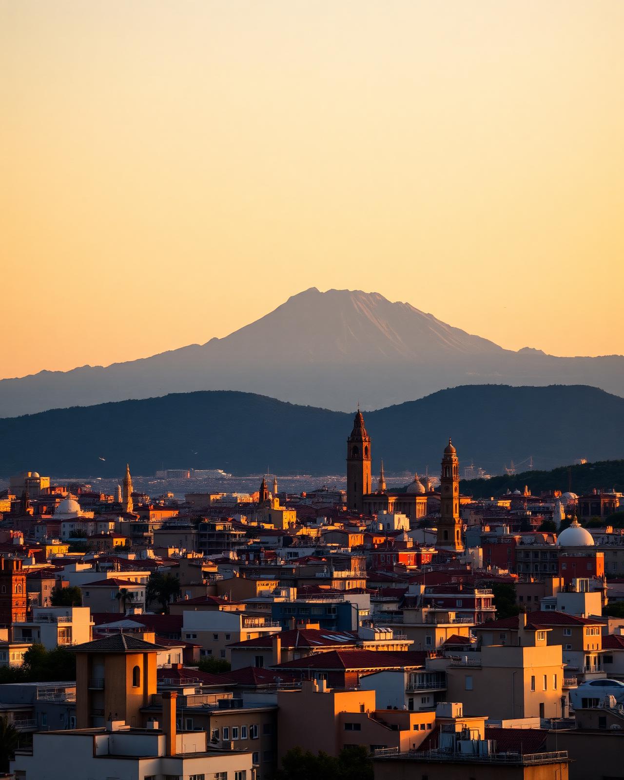 Catania con vista sull'Etna al tramonto